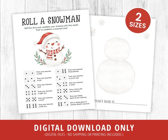 Christmas Roll A Snowman Dice Game, Printable Christmas Dice Game, Family Christmas Activity, Kids Holiday Dice Fun, Christmas Game, DIGITAL