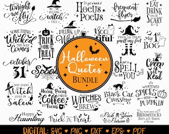 24 Halloween-Zitate SVG-Bundle-Pack, Silhouette Halloween-Svg, Hexe-Svg, Geist-Svg, Halloween-Clipart, Kürbis-Svg, Hokus Pokus-Svg-Grafik