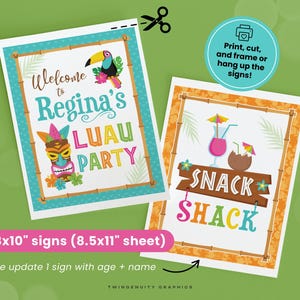 Luau Party Signs, Tropical Luau Birthday Party Signs, Welcome Sign, Snack Shack, Hawaiian Party Decor, Tiki, Printable DIGITAL image 2