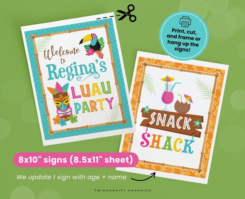 Luau Party Signs, Tropical Luau Birthday Party Signs, Welcome Sign, Snack Shack, Hawaiian Party Decor, Tiki, Printable DIGITAL image 2