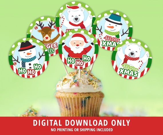 Christmas Cupcake Toppers, Christmas Party, Kids, Printable Christmas Cupcake Toppers, Christmas Party Toppers, Snowmen, Reindeer, DIGITAL