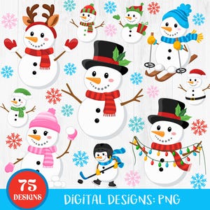 Weihnachten Schneemänner Clipart, Winter Clipart, süße Schneemann Clipart, rosa Schneefrauen, Scrapbooks, Familie, Schnee Clipart, Instant Download, PNG