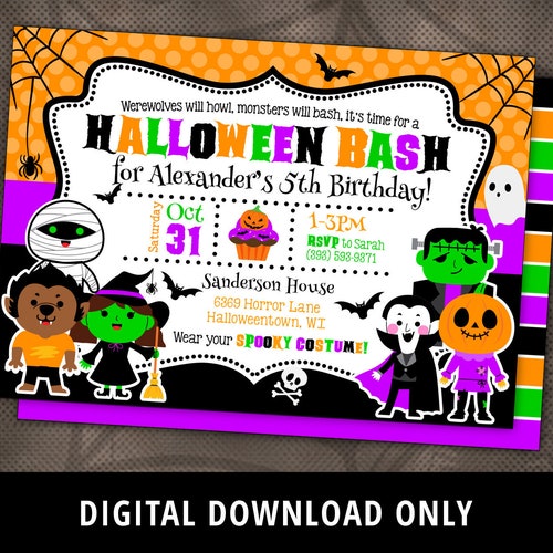 Halloween Birthday Invitation Halloween Costume Invite Kids - Etsy