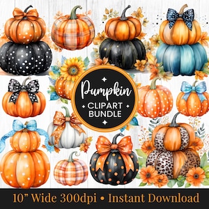 Pumpkin Clipart Bundle, Cute Watercolor Pumpkin Fall Halloween, Blue ...