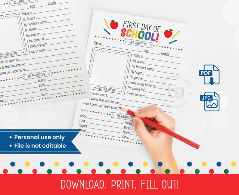 First and Last Day of School Printable, All About Me, Back to School ...