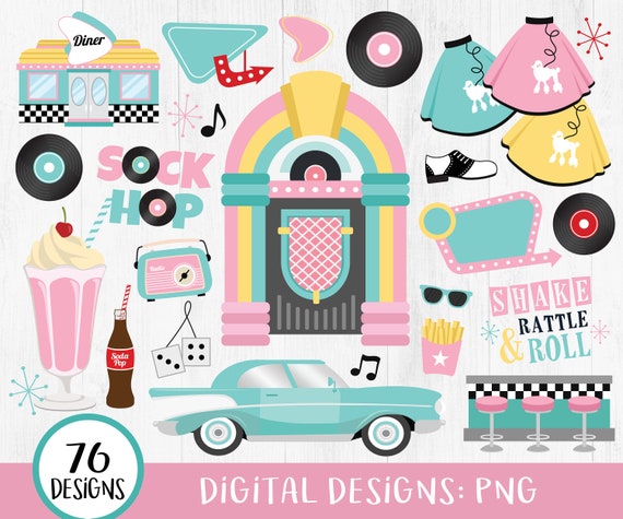 50s Clipart, 50s Retro Clipart Bundle, 1950s Clipart, Fifties