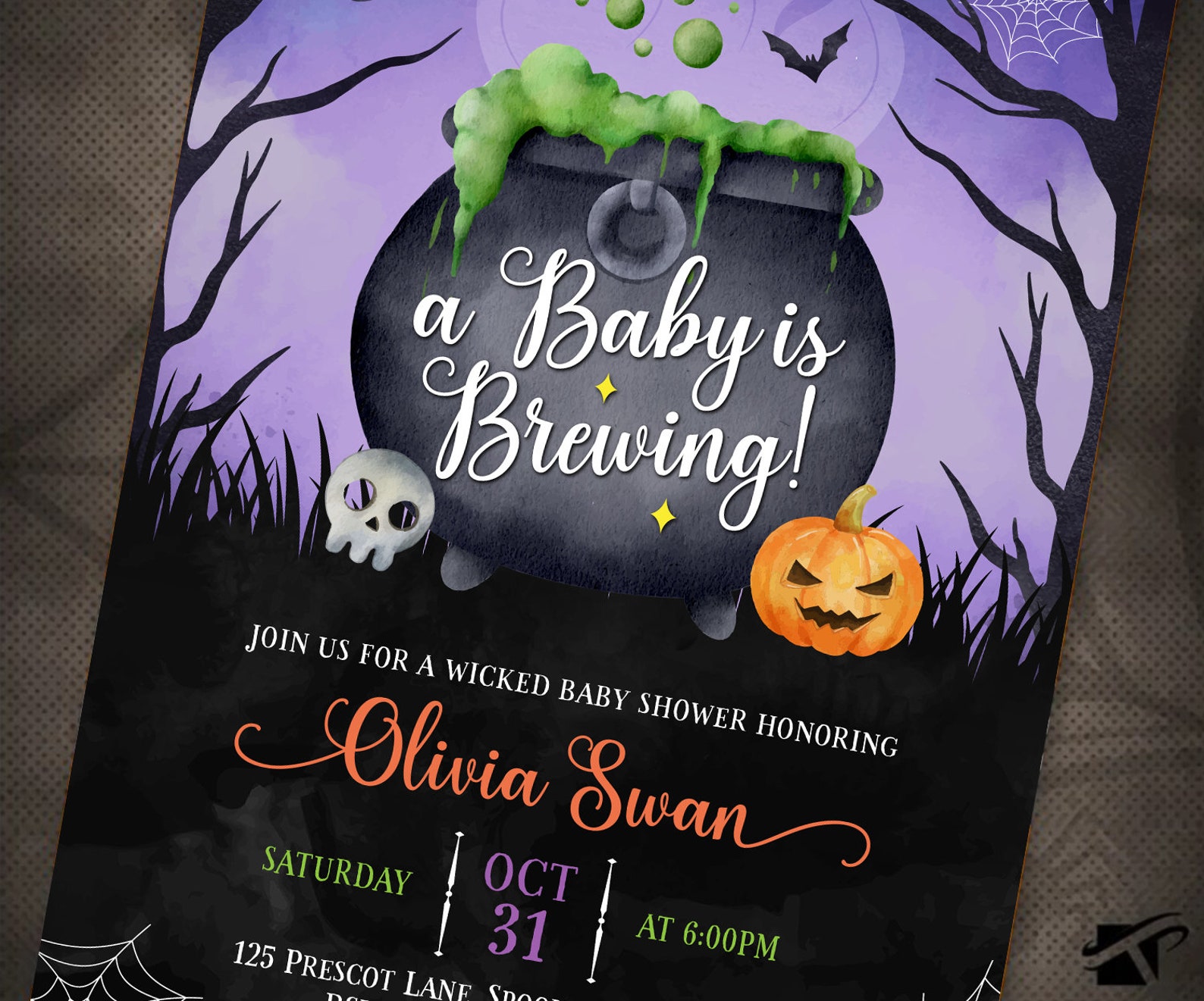 Halloween Baby Shower Invitation A Baby is Brewing Baby Etsy