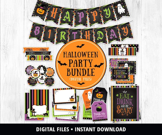 Halloween Party Decorations Bundle, Halloween Birthday Party Decor, Hocus Pocus Party, Halloween Printable, Kids Halloween Party DIGITAL