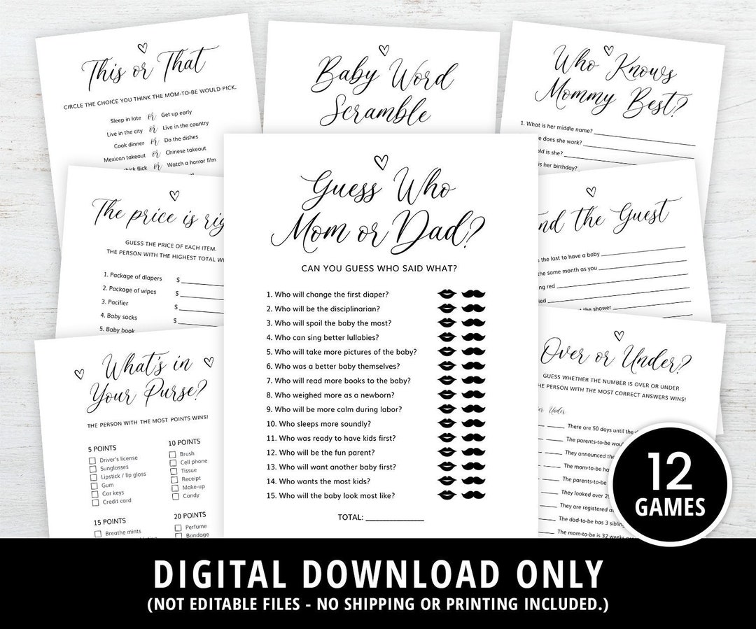 Baby Shower Games Minimalist Baby Shower Games Printable - Etsy