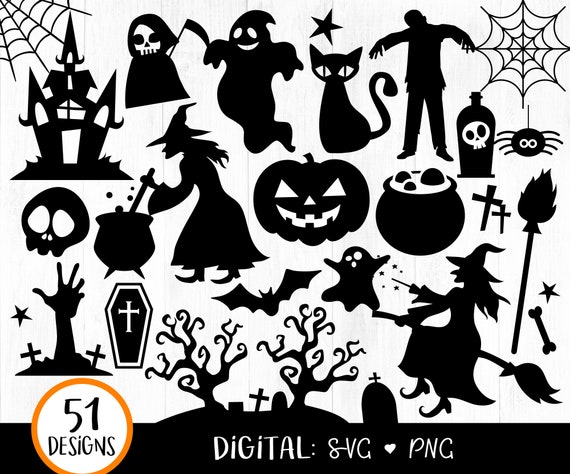 Halloween Silhouette SVG, Halloween svg, Witch Svg, Halloween Ghost svg, Halloween Clipart, Pumpkin svg files, Halloween svg png graphics