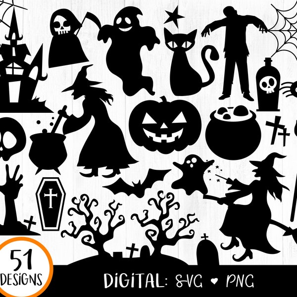 Halloween Silhouette SVG, Halloween svg, Witch Svg, Halloween Ghost svg, Halloween Clipart, Pumpkin svg files, Halloween svg png graphics