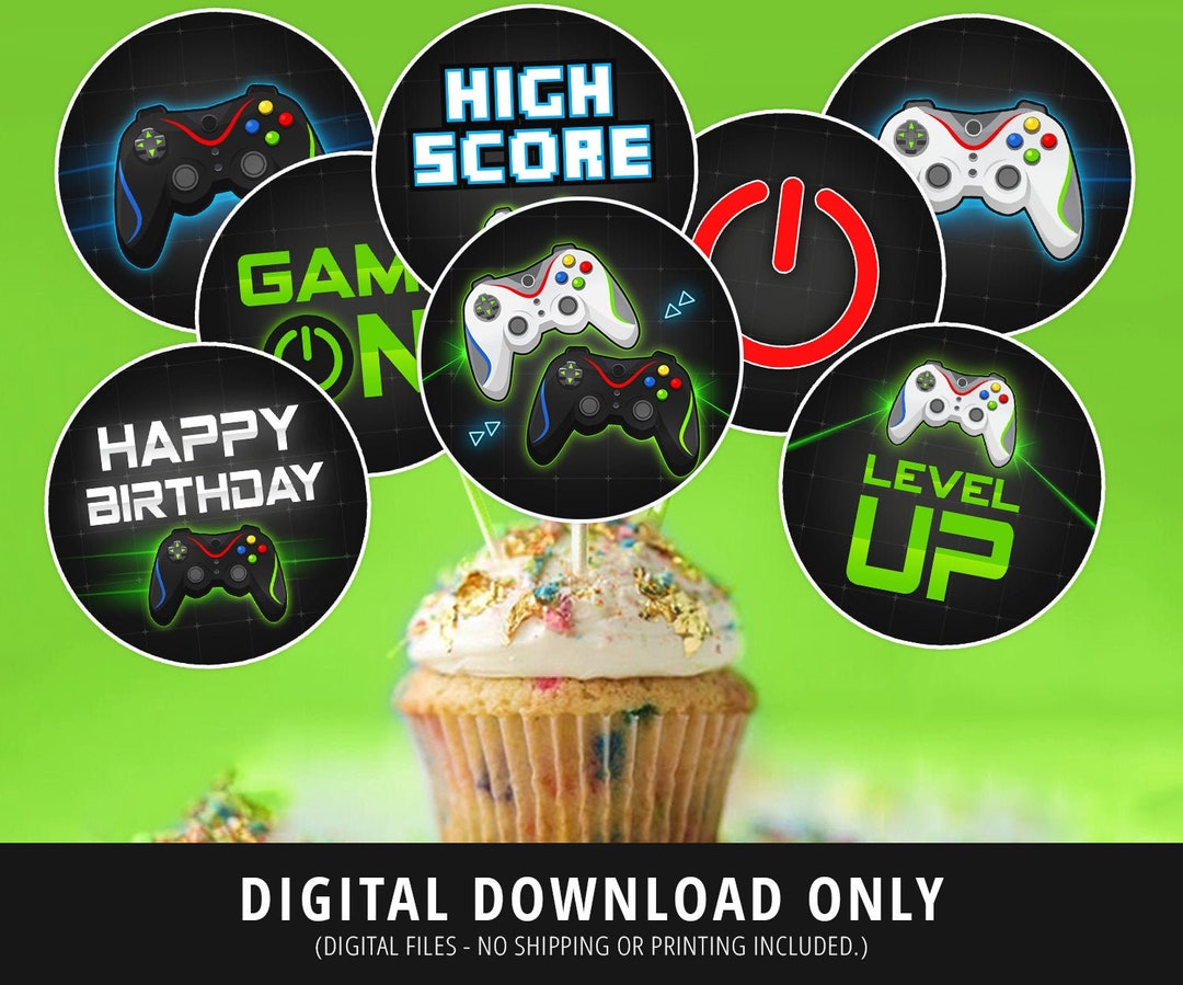 Video Game Cupcake Toppers, Gamer Party Cupcake Toppers, Video Game