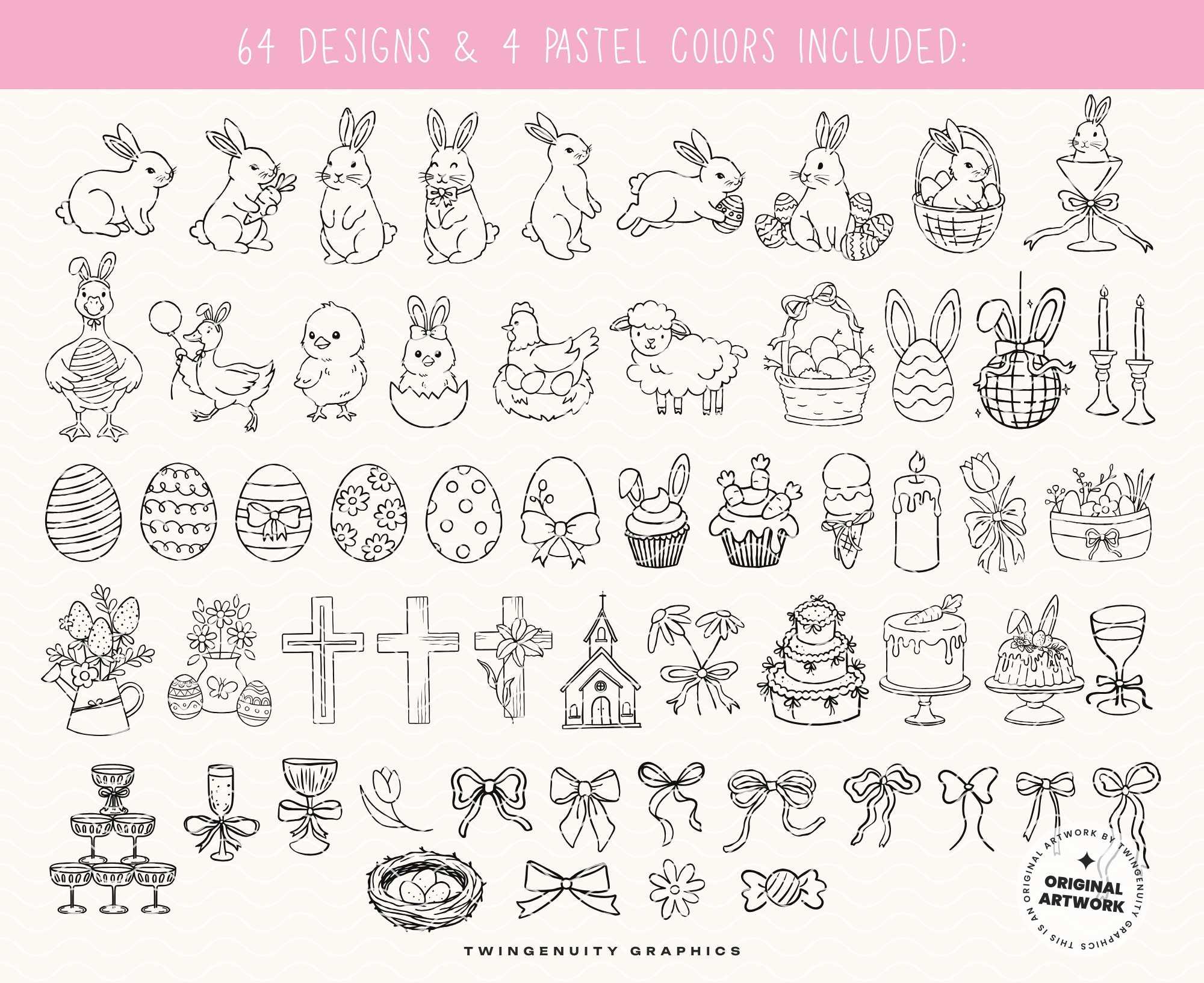Hand Drawn Easter SVG PNG Clipart Bundle, Spring Easter Doodles ...