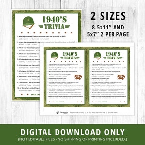 1940s Trivia Games Printable, 1940s Trivia Game, 1940s True or False ...