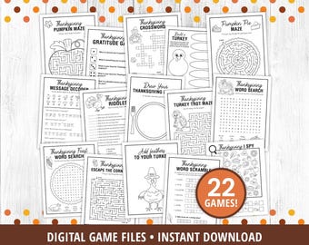 Thanksgiving Activities Kids Printable, Thanksgiving Party Games, Thanksgiving Fall Game Bundle, Kid's Activities, Mazes, DIGITAL