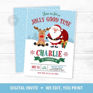 Christmas Birthday Invitation, Christmas Santa Birthday Party Invitation, Winter Birthday, Reindeer, Jolly Good Time, Invite Kids, DIGITAL image 3