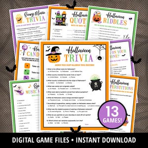 Halloween Games Bundle Printable, Halloween Activities, Halloween Party Games, Halloween Trivia, Candy Dice, Kids Teens & Adults, DIGITAL