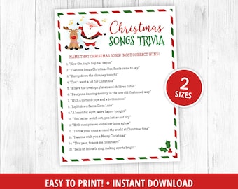 Christmas Song Trivia Game Printable, Christmas Music Trivia Game, Christmas Activities, Christmas Party Games, Kids & Adults, DIGITAL