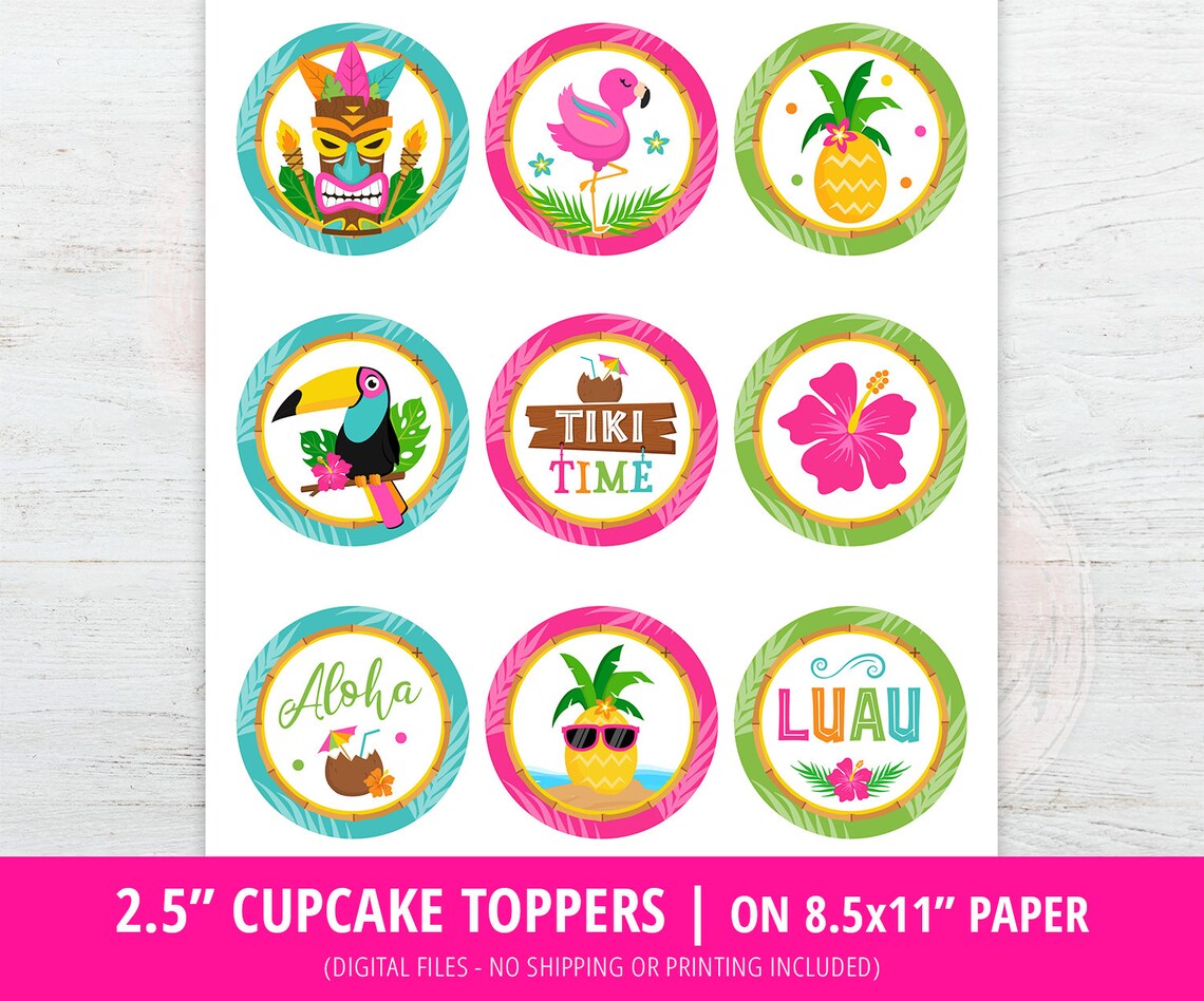 Luau Cupcake Toppers Luau Party Cupcake Toppers Hawaiian Etsy