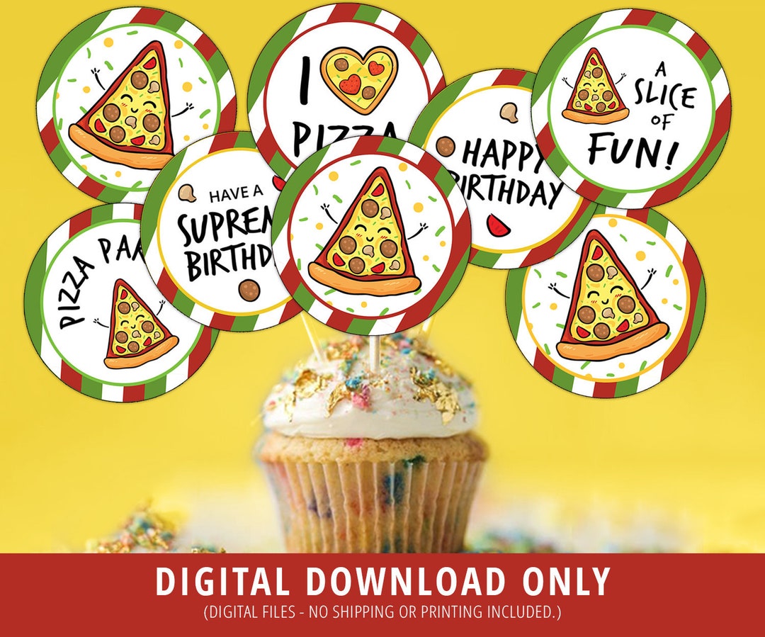 Pizza Cupcake Toppers Pizza Party Cupcake Toppers Pizza Etsy
