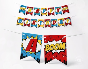 SUPERHERO Birthday Banner, Printable Superhero Birthday Banner, Comic Book Banner, Superheroes birthday party decorations, DIGITAL