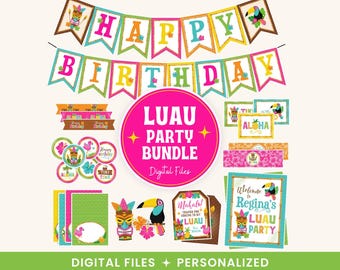 Druckbares Luau Party Dekor, Luau Party Geburtstag Dekoration, Hawaiianisches Luau Party Paket, Tropisches Sommer Thema, DIGITAL
