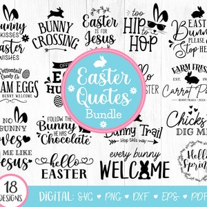 Paquete SVG de 18 citas de Pascua, SVG de Pascua, SVG de conejito, clipart de Pascua, Feliz Pascua, Huevo de Pascua, Camiseta de Pascua, Cristiano, png, Cricut, Archivo de corte