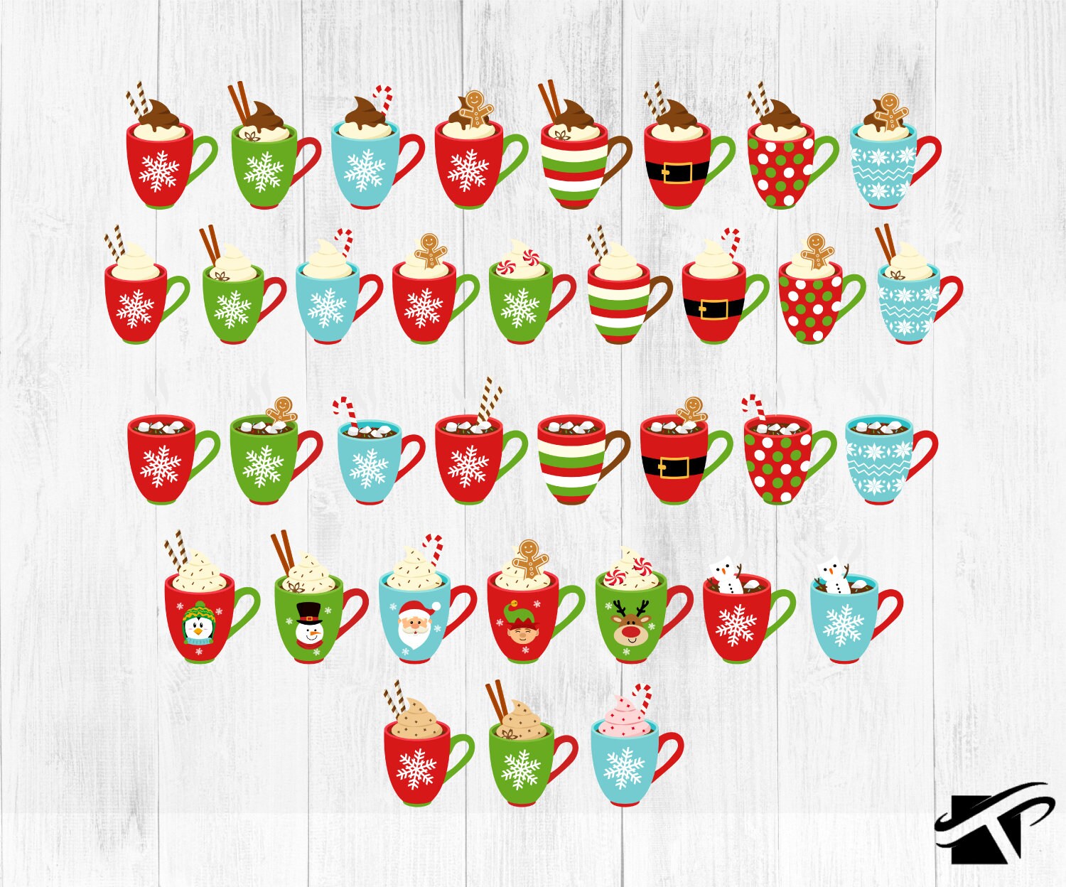 Christmas Mugs Clipart Christmas Clipart Hot Chocolate Mugs - Etsy