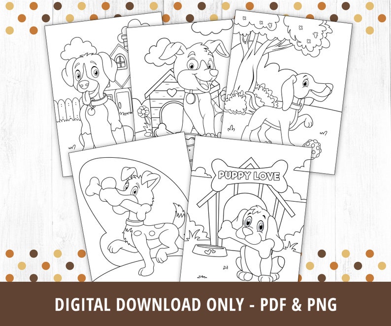 Puppy Dog Coloring Pages for Kids, Puppy Coloring Pages, Dogs Coloring Book, Puppy Birthday Party Activity, Puppies Printable, PDF, DIGITAL image 2