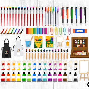 200 Art Supplies Clipart and Patterns, Art Clipart, Painting Clipart, Crayons, Markers, Color Pencils, Art Party, School Supplies, PNG image 3