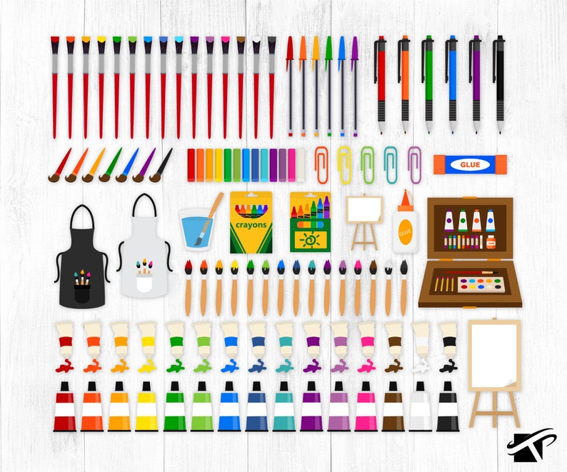 200 Art Supplies Clipart and Patterns, Art Clipart, Painting Clipart, Crayons, Markers, Color Pencils, Art Party, School Supplies, PNG image 3