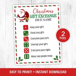 Printable Christmas Gift Exchange Dice Game, Christmas Party Game, Present Swap, Holiday Gift Exchange Game, Secret Santa, DIGITAL