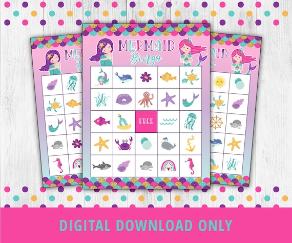 Mermaid Bingo, Under the Sea Bingo, Mermaid Party Printable Games, Under the Sea Party, Mermaid Bingo Sheets, 10 Cards, Line Bingo, DIGITAL