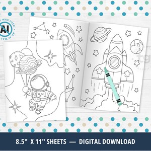 10 Outer Space Coloring Pages for Kids, Astronaut Coloring Pages, Planets Coloring Book, Rockets, Outer Space Birthday Activity, PDF DIGITAL image 3