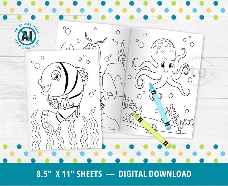 Dibujos para colorear bajo el mar, dibujos del océano, libro para colorear animales marinos, tiburón, juego de actividades bajo el mar, PDF digital imagen 4