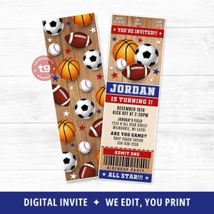 Sports Ticket Invite, Sports Invitation, Sports Birthday Party Invite, Sports invite, All Star Birthday Invite, Wood, Printable DIGITAL image 2