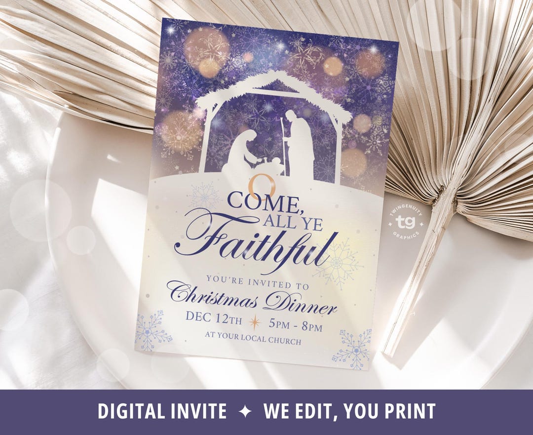 Religious Invitation Christmas, Christmas Nativity Invite, Come All Ye ...