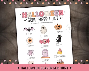 Pink Halloween Scavenger Hunt Game Printable, Indoor Outdoor Kid Activities for Parties & Classrooms (3 PDFs)
