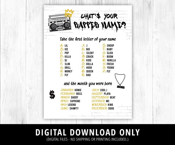 What's Your Rapper Name Sign, Rapper Party Sign, Rapper Hip Hop Birthday, Rapper  Name Game, Hip Hop Rap Party, 8.5x11, Printable DIGITAL - Etsy