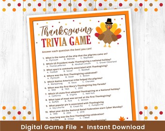 Thanksgiving Trivia Game Printable, Thanksgiving Activity, Adult, Family Fun Game, Work Thanksgiving Trivia, Friendsgiving Game, Digital PDF