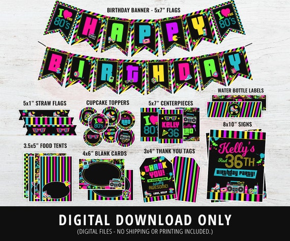 80s Party Decorations, 80s Birthday Decorations, 80s Theme Party  Decorations, 80s Neon Theme Birthday Party, Printable 80s Decor, DIGITAL -   Singapore