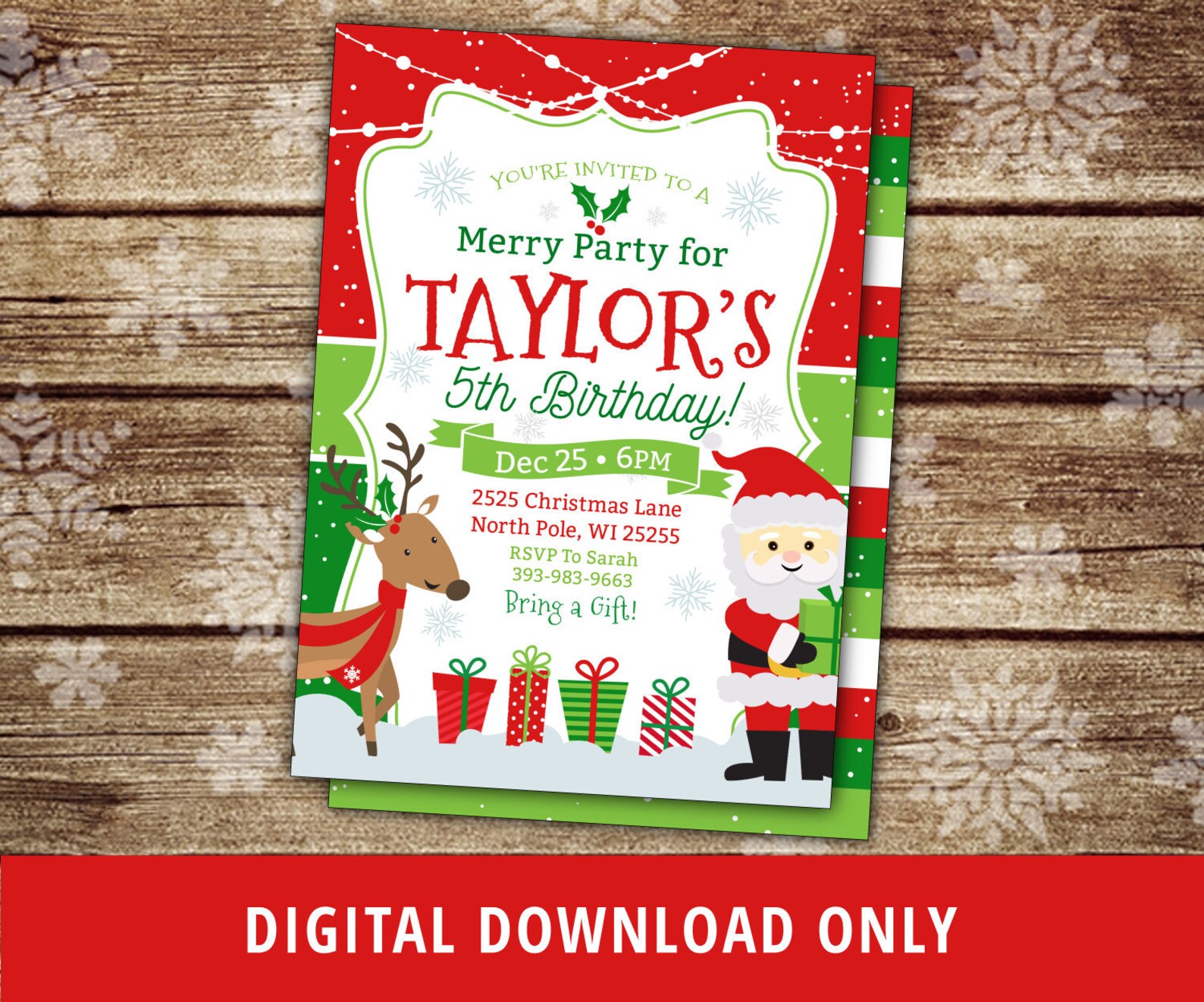 Christmas Birthday Invitation Christmas Party Invitation Etsy