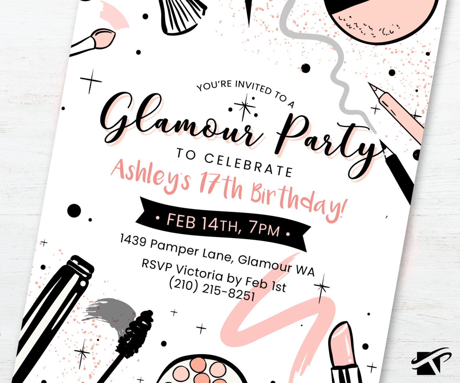 Glamour Birthday Invitation Make Up Invite Glam Spa Etsy