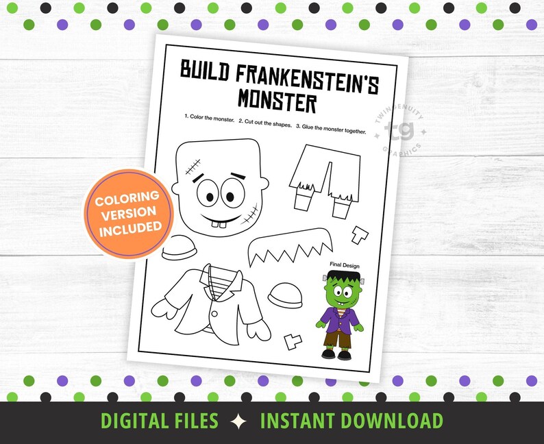 Build a Frankenstein Monster Kid's Craft, Printable Halloween Craft ...