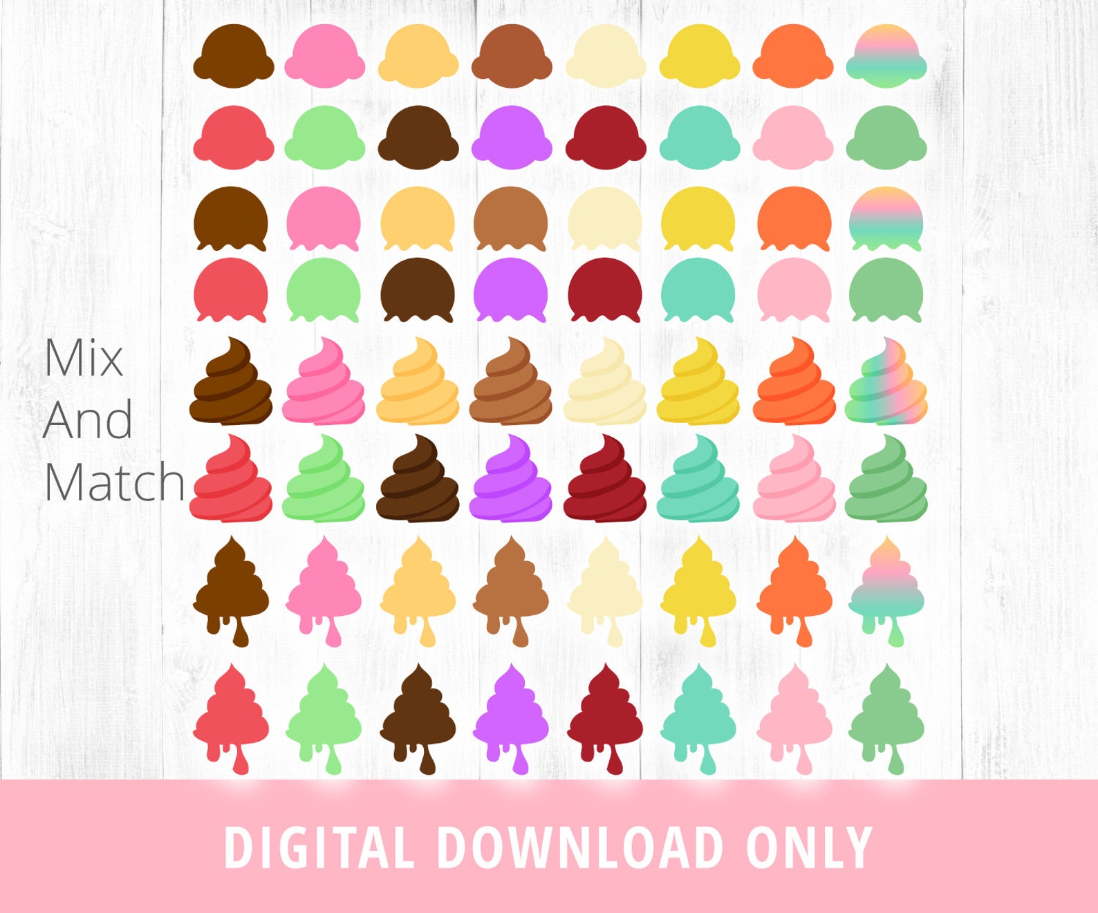 120 Ice Cream Clipart Build Your Own Ice Cream Cone Clip Art Etsy