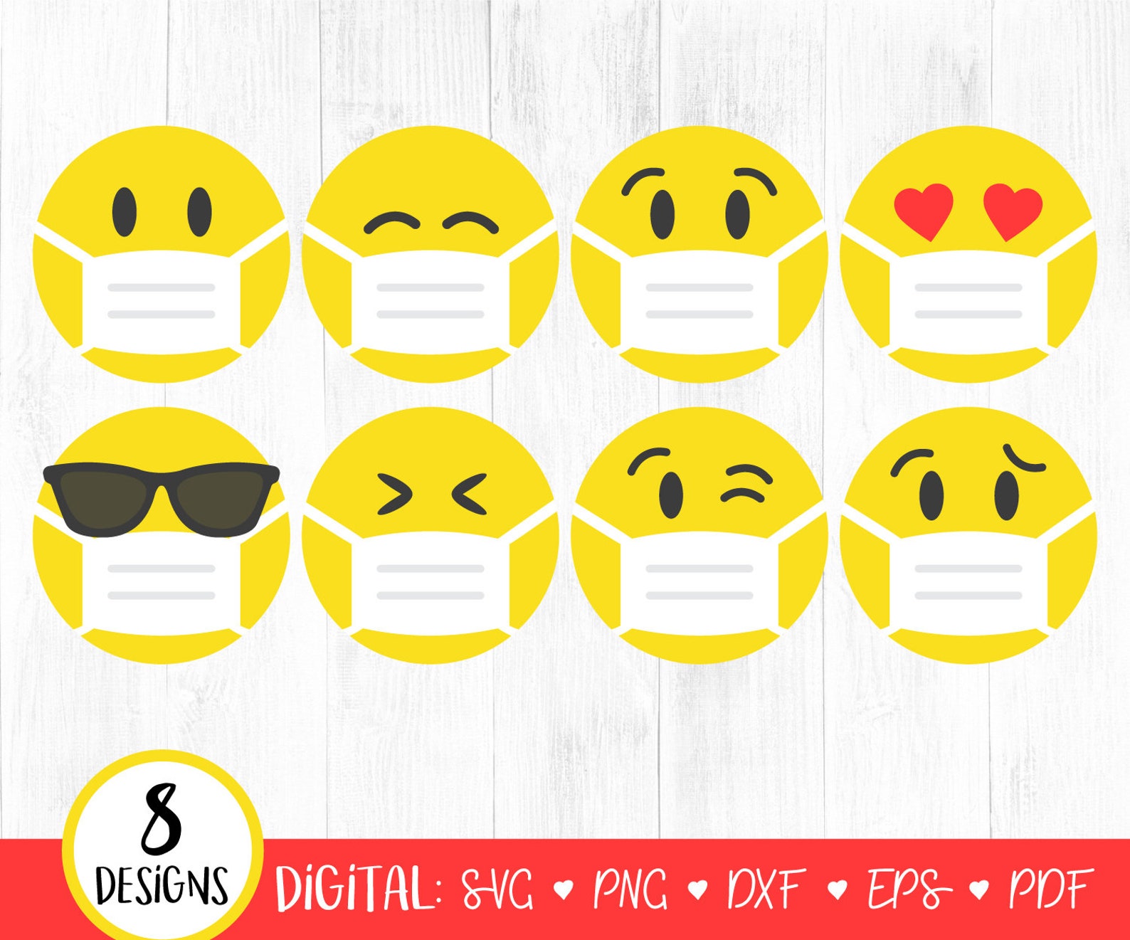 Face Mask Emoji Clipart Face Mask Emoji SVG Smiley Face Mask Etsy