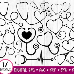 Stethoscoop SVG, stethoscoop clipart, stethoscoop SVG-bundel, dxf, png, vector gesneden bestand, verpleegkundige svg, bestanden voor de Cricut, silhouet, digitaal afbeelding 1