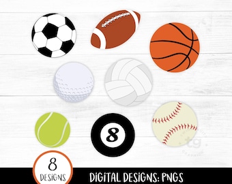 Sport Balls Clipart, Sports Clipart PNG, Various Sport Balls Clip art, Soccer, Football, Basketball, Softball, Golf, Commerical Use, DIGITAL