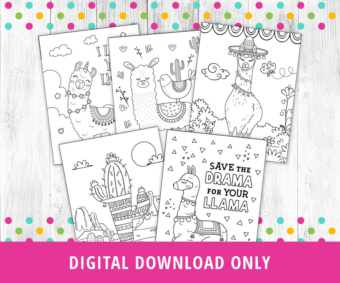 Llama Coloring Pages Fiesta Llama Printables Llama Games | Etsy