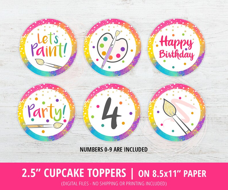 Art Party Decoration Paint Party Signs Art Party Banner Art Paint Package Party Cupcake Toppers Party kit Decor Painting Printable DIGITAL image 4